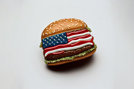 American flag pin on two hamburger homemade. Generative Aiの素材
