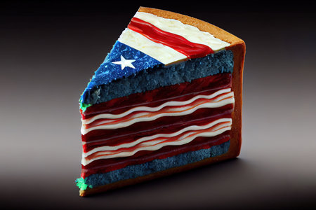 Patriotic usa cupcakes over flags on wood table. Generative Aiの素材