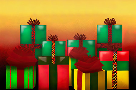 Amazing Happy Kwanzaa background with gifts in boxes. Generative Aiの素材