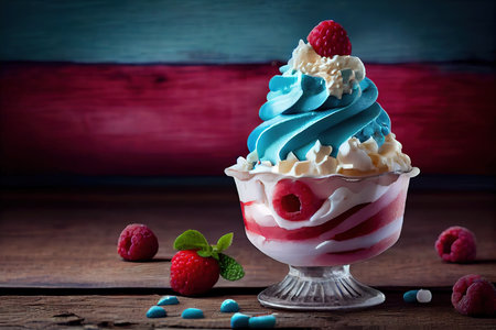 Independence Day. 4th of July. Layered dessert from ice cream. Generative Aiの素材