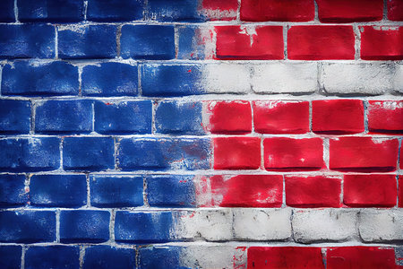 Patriotic red white and blue wall background texture. Generative Aiの素材