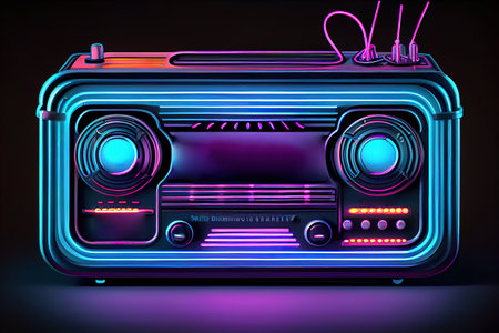 Vinyl record player and tape recorders on a yellow and pink background. Generative Aiの素材