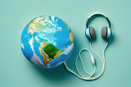 Earth and headphones. Isolated. Generative Aiの素材