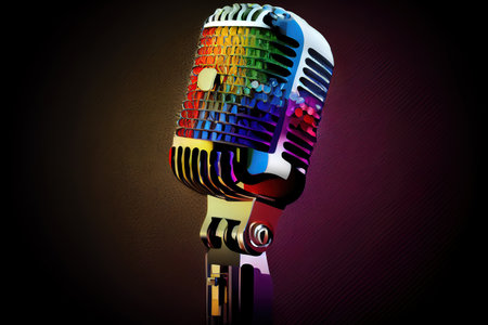 Studio microphone illustration for podcast, colorful gradient background. Generative AIの素材