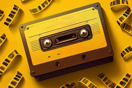 Retro Audio Tape With The Inscription Love Song On A Yellow Background. Generative Aiの素材