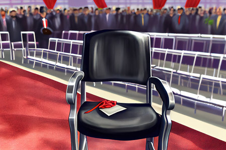 Rows of white seats set up outside. Generative Aiの素材
