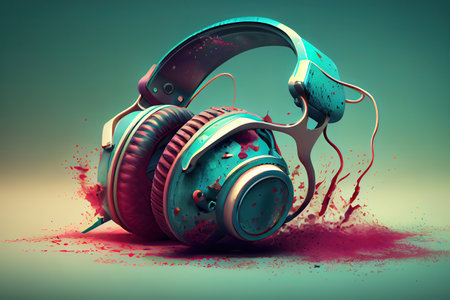 Retro headphones, vintage 3d render illustration. Generative Aiの素材