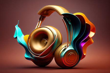 Gold Headphones 3d illustration 3d rendering. Generative Aiの素材