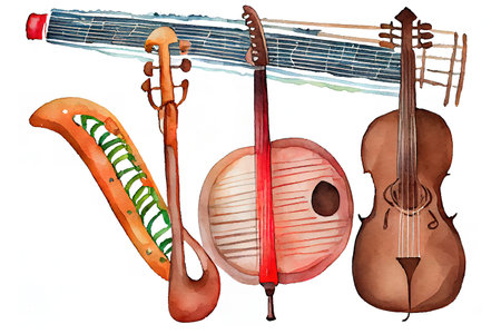 Banner of latin musical instruments watercolor illustration isolated. Generative Aiの素材