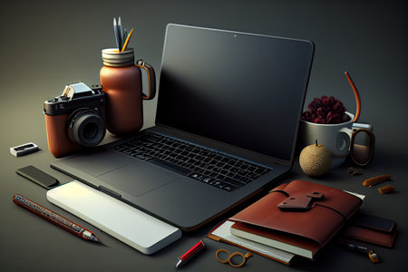 Photo blank laptop and other items. Generative Aiの素材