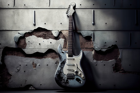 Electric guitar near the grey concrete wall. Generative Aiの素材
