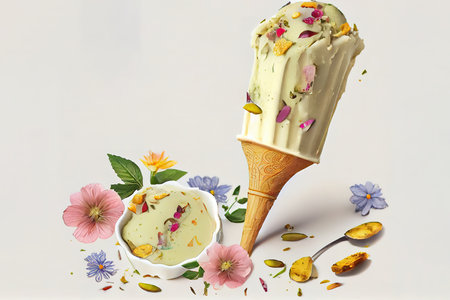 Kulfi Faluda: Rich creamy kulfi topped with falooda and rose syrup is a desert. Generative Aiの素材