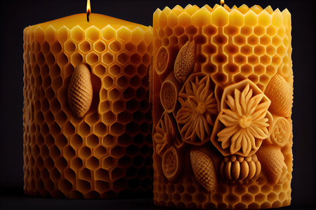 Decorative candles made of beeswax with a honey aroma for interior and tradition. Generative Aiの素材