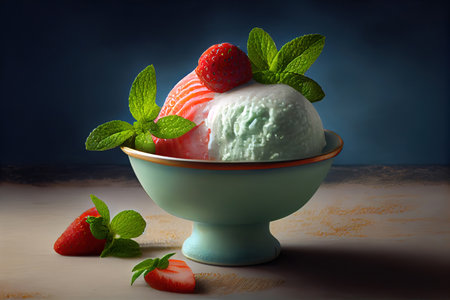 Sorbet with strawberry and mint. Generative Aiの素材