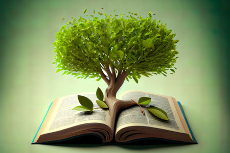 Tree growing from open book vector isolated on white. Generative Aiの素材