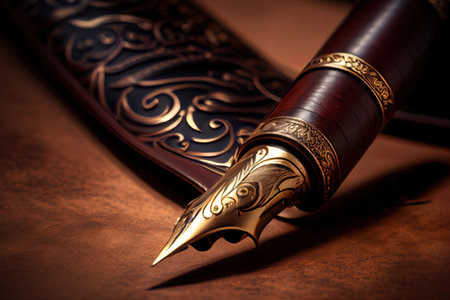 Fountain pen on an antique handwritten. Generative Aiの素材