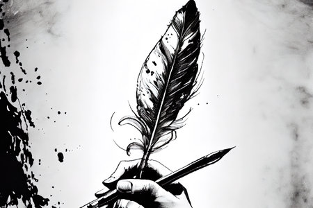 Inkwell pen vector illustration in retro style Stationery pe. Generative Aiの素材