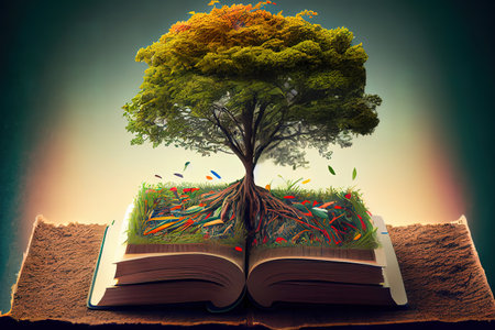 tree with books. Generative AI.の素材