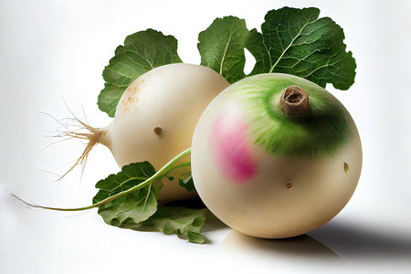 Whole fresh ripe turnip on white background Ai generativeの素材
