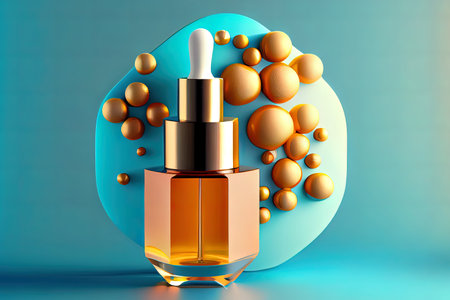 Attractive 3D Skin Serum and Vitamin illustration isolated on blue background, concept skin care cosmetics solution Ai generativeの素材