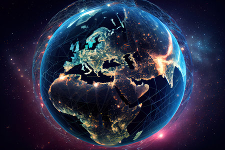 Amazing Global network for the exchange of data on the planet Earth Ai generativeの素材