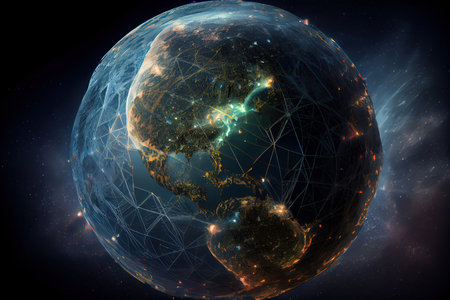 Global network concept. World map point. Global network planet Earth. 3D rendering Ai generativeの素材