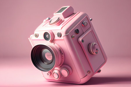 Wonderful Pink camera on a Light pink background, 3d rendering Ai generativeの素材