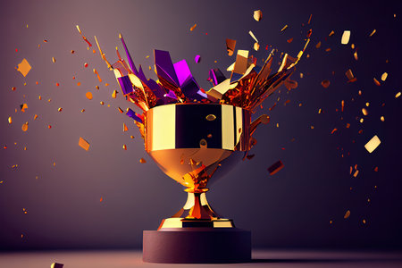 close up golden trophy Winner concept with golden 1st prize Ai generativeの素材