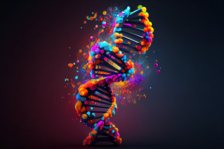 Surprising DNA and isolated soft background, mix color, 3d rendering Ai generativeの素材