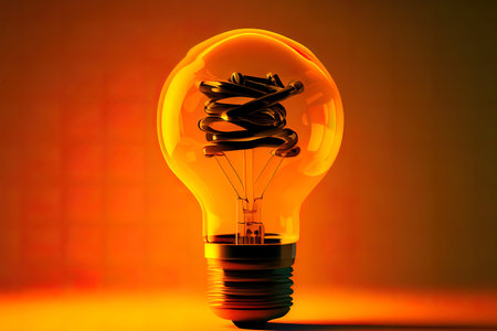 Attractive Vision in light bulb on orange background, Concept for vision Ai generativeの素材