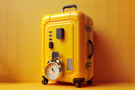 3d render polycarbonate suitcase on pastel blue background. Ai generativeの素材