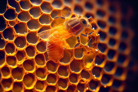 Close up shot of a honeycomb background texture Ai generativeの素材