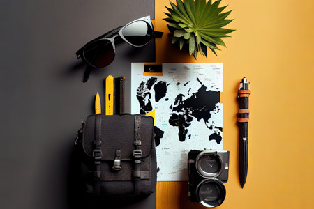 Top view camera and passport frame Ai generativeの素材