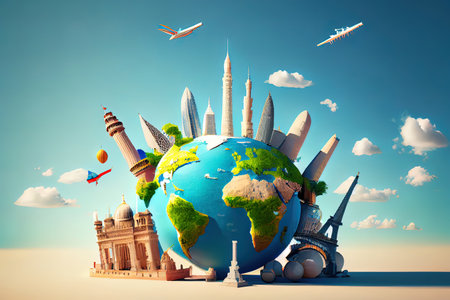 Raster illustration of steamboat under the bridge on which the train rides Ai generativeの素材