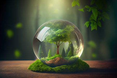 World environment and earth day concept with glass globe and eco friendly enviroment. Generative Aiの素材