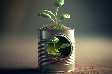 New sprout inside an old tin can. Generative Aiの素材
