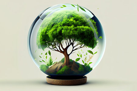 World environment and earth day concept with glass globe and eco friendly enviroment. Generative Aiの素材