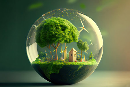 World environment and earth day concept with glass globe. Generative Aiの素材
