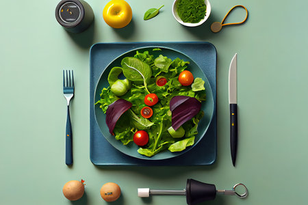Flat lay of salad and weights. Generative Aiの素材