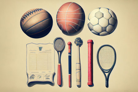 Sports equipment on paper background. Generative Aiの素材