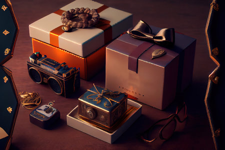 Decorative fathers day composition with presents. Generative Aiの素材