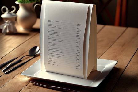 White label on the table. Used for menus or put everything into. Generative Aiの素材