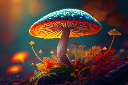 Close up of mushroom in forest. Generative Aiの素材