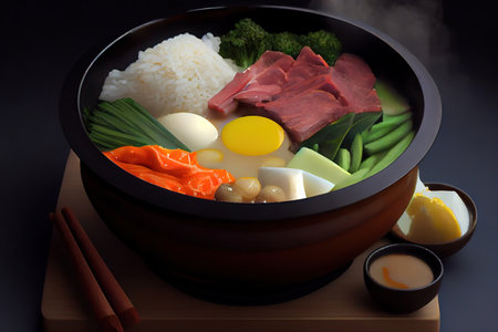 Japanese Hot Pot with Kiritanpo Mashed Rice. Generative Aiの素材