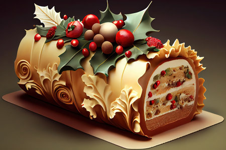 traditional french buche de noel christmas cake. Generative Aiの素材