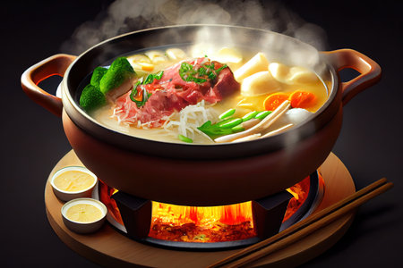 Japanese Hot Pot with Kiritanpo Mashed Rice. Generative Aiの素材