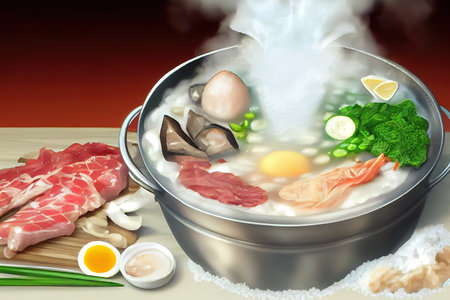 Japanese Hot Pot with Kiritanpo Mashed Rice. Generative Aiの素材