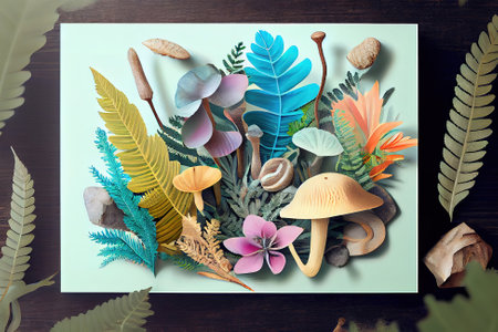 Natural elements collage with pastel mushrooms. Generative Aiの素材