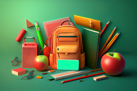 Back to school background education concept. school pupil supplies. Generative Aiの素材