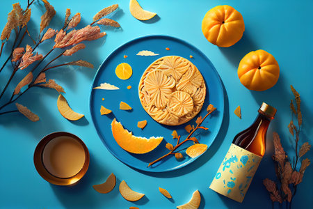Moon cake and tea. Generative Aiの素材